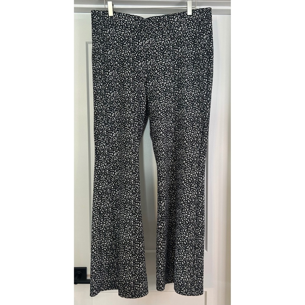 NYDJ Sculpt-Her Women XL Black White Leopard Wide‎ Leg Pants Lift Tuck Stretch